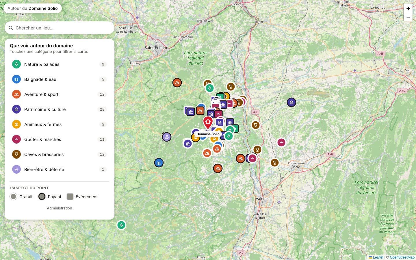La carte interactive des activités autour du Domaine Solio